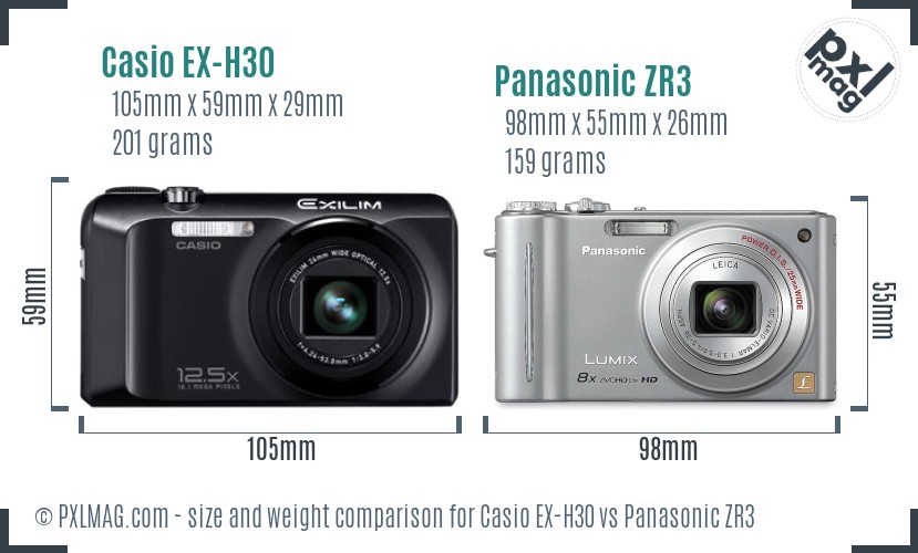 Casio EX-H30 vs Panasonic ZR3 size comparison Casio EX-H30 vs Panasonic ZR3 size comparison