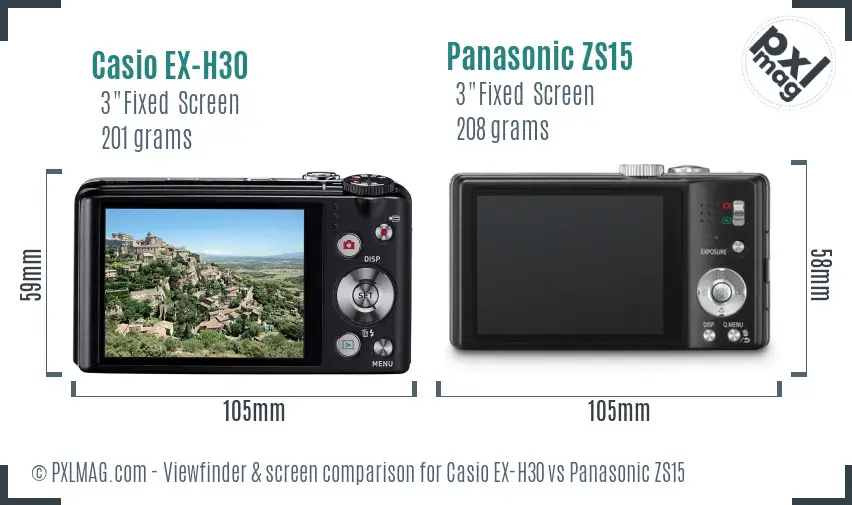 Casio EX-H30 vs Panasonic ZS15 Screen and Viewfinder comparison