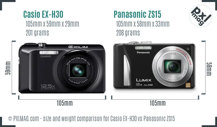 Casio EX-H30 vs Panasonic ZS15 size comparison