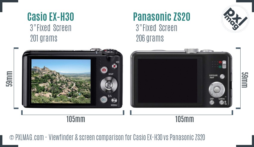 Casio EX-H30 vs Panasonic ZS20 Screen and Viewfinder comparison