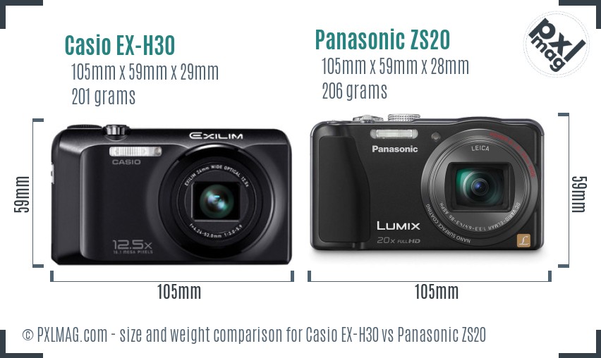 Casio EX-H30 vs Panasonic ZS20 size comparison