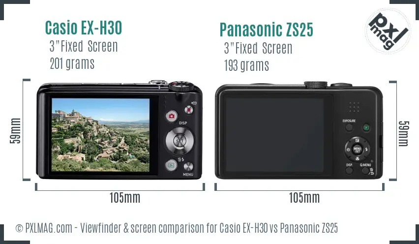 Casio EX-H30 vs Panasonic ZS25 Screen and Viewfinder comparison Casio EX-H30 vs Panasonic ZS25 Screen and Viewfinder comparison