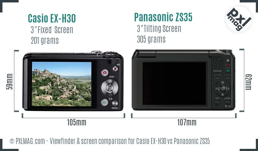 Casio EX-H30 vs Panasonic ZS35 Screen and Viewfinder comparison