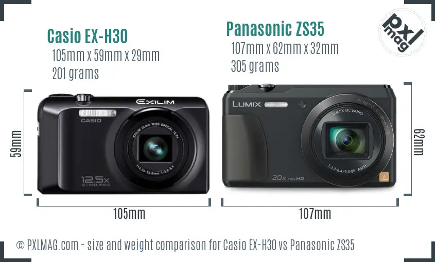 Casio EX-H30 vs Panasonic ZS35 size comparison