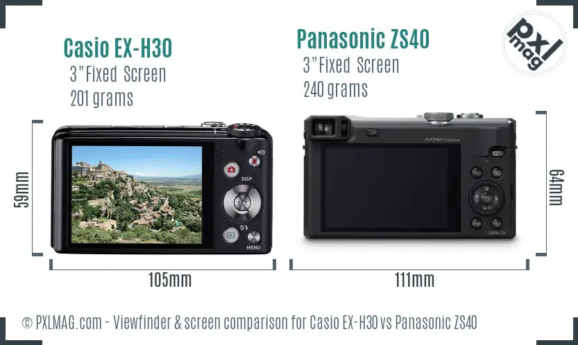 Casio EX-H30 vs Panasonic ZS40 Screen and Viewfinder comparison
