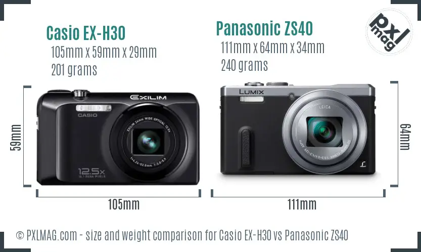 Casio EX-H30 vs Panasonic ZS40 size comparison