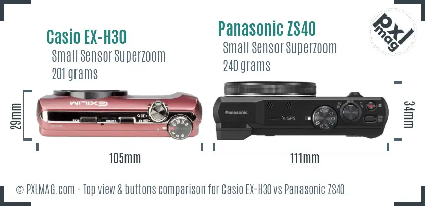Casio EX-H30 vs Panasonic ZS40 top view buttons comparison