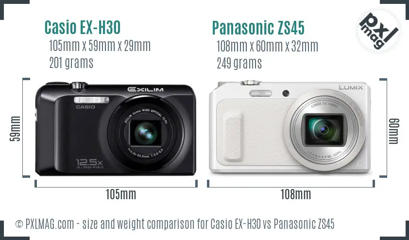 Casio EX-H30 vs Panasonic ZS45 size comparison
