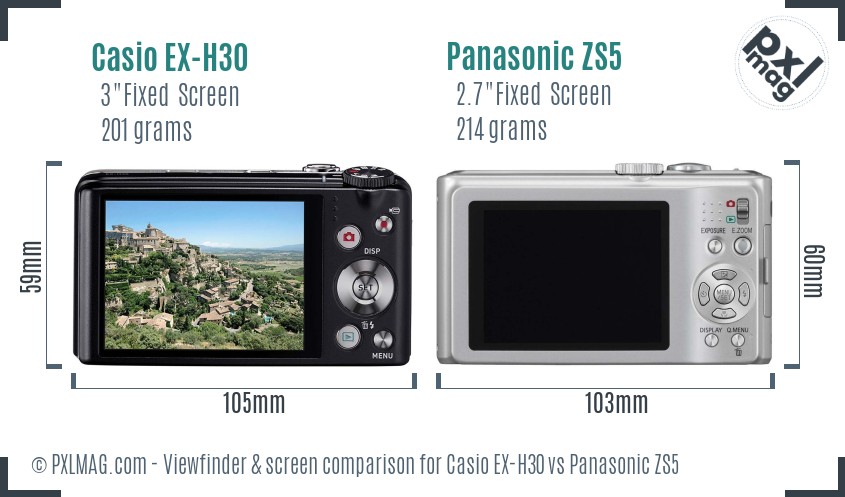 Casio EX-H30 vs Panasonic ZS5 Screen and Viewfinder comparison
