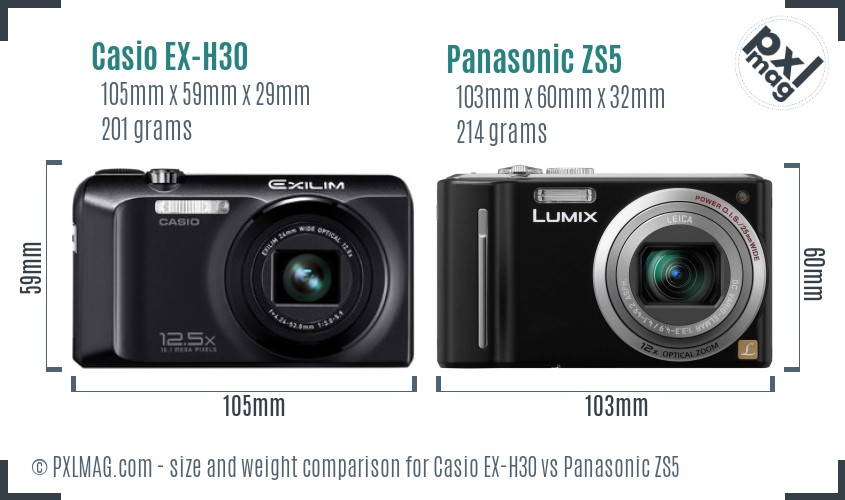 Casio EX-H30 vs Panasonic ZS5 size comparison