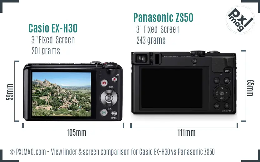 Casio EX-H30 vs Panasonic ZS50 Screen and Viewfinder comparison