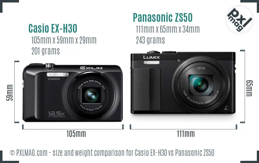 Casio EX-H30 vs Panasonic ZS50 size comparison