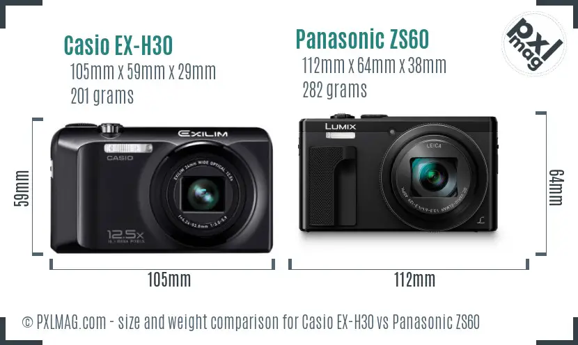 Casio EX-H30 vs Panasonic ZS60 size comparison