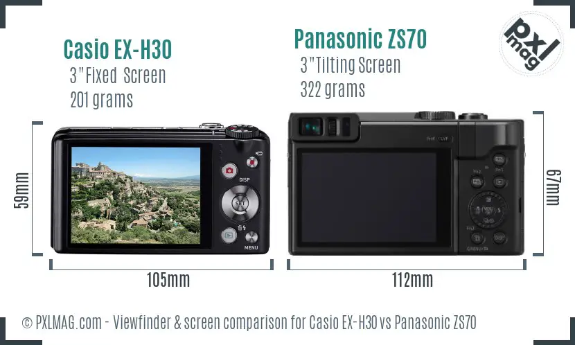 Casio EX-H30 vs Panasonic ZS70 Screen and Viewfinder comparison