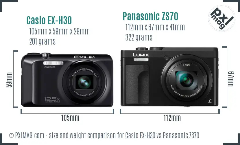 Casio EX-H30 vs Panasonic ZS70 size comparison