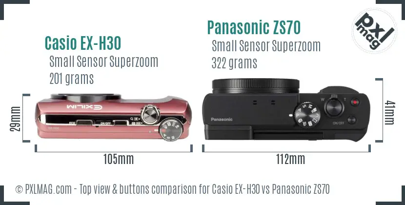 Casio EX-H30 vs Panasonic ZS70 top view buttons comparison