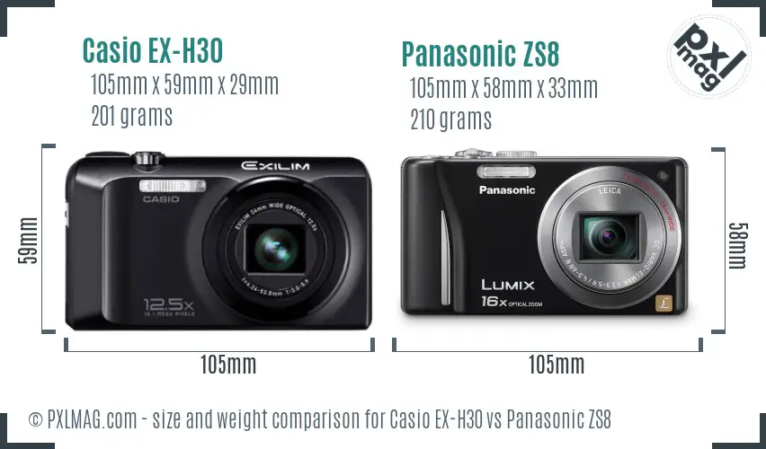 Casio EX-H30 vs Panasonic ZS8 size comparison