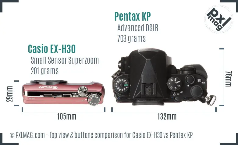 Casio EX-H30 vs Pentax KP top view buttons comparison