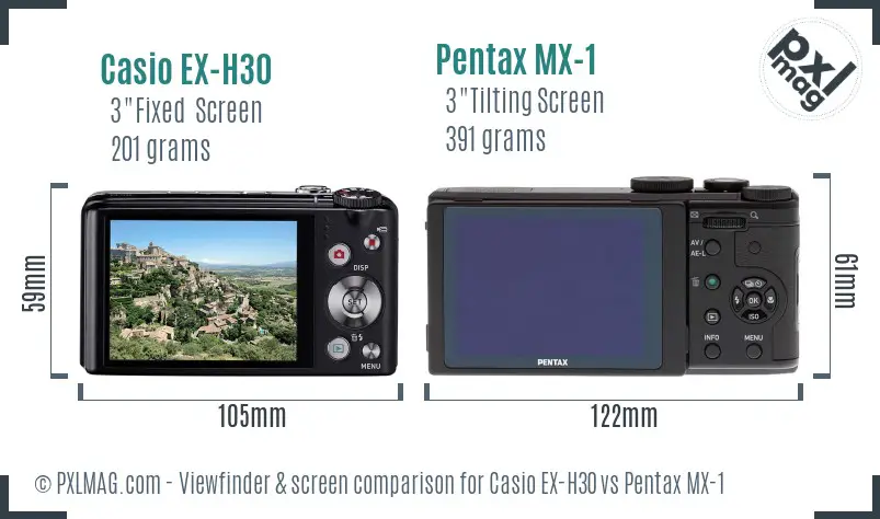 Casio EX-H30 vs Pentax MX-1 Screen and Viewfinder comparison