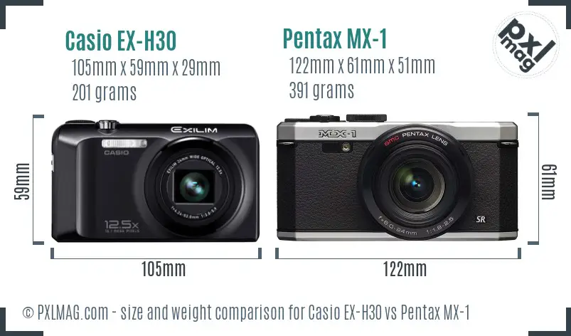 Casio EX-H30 vs Pentax MX-1 size comparison