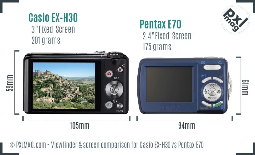 Casio EX-H30 vs Pentax E70 Screen and Viewfinder comparison Casio EX-H30 vs Pentax E70 Screen and Viewfinder comparison