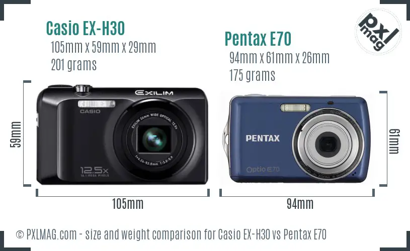 Casio EX-H30 vs Pentax E70 size comparison Casio EX-H30 vs Pentax E70 size comparison