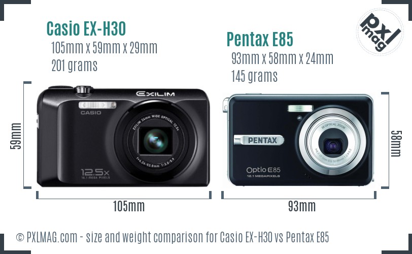 Casio EX-H30 vs Pentax E85 size comparison