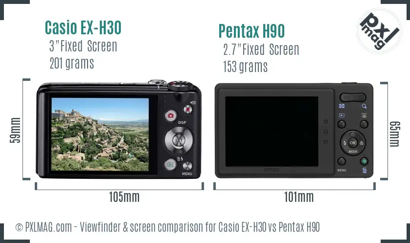 Casio EX-H30 vs Pentax H90 Screen and Viewfinder comparison