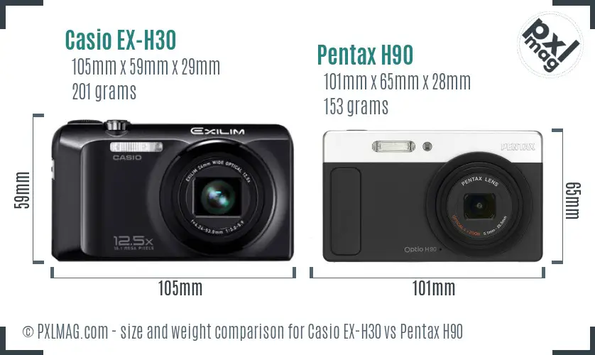 Casio EX-H30 vs Pentax H90 size comparison