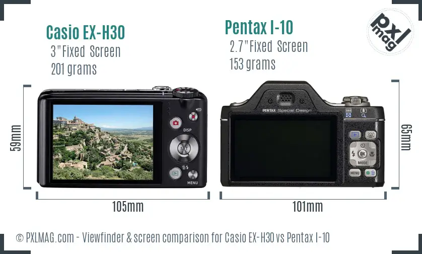 Casio EX-H30 vs Pentax I-10 Screen and Viewfinder comparison Casio EX-H30 vs Pentax I-10 Screen and Viewfinder comparison
