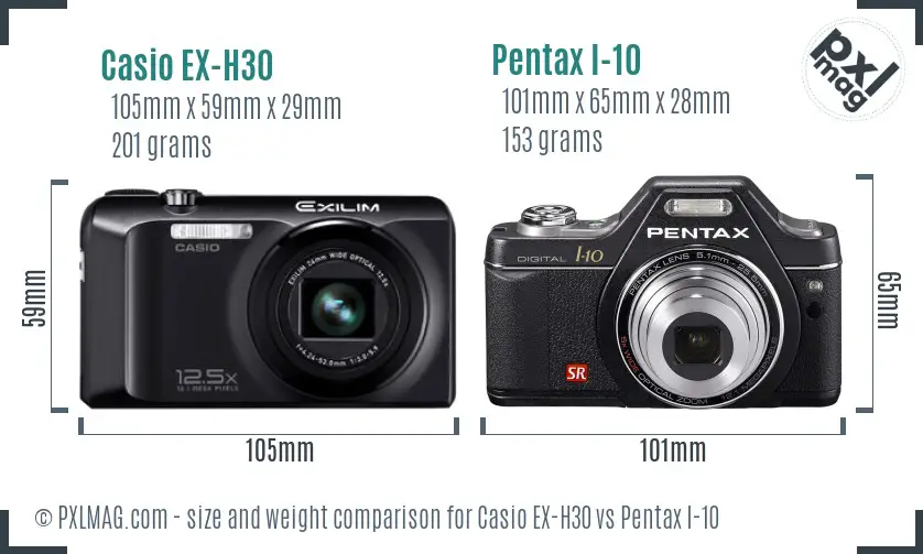 Casio EX-H30 vs Pentax I-10 size comparison Casio EX-H30 vs Pentax I-10 size comparison