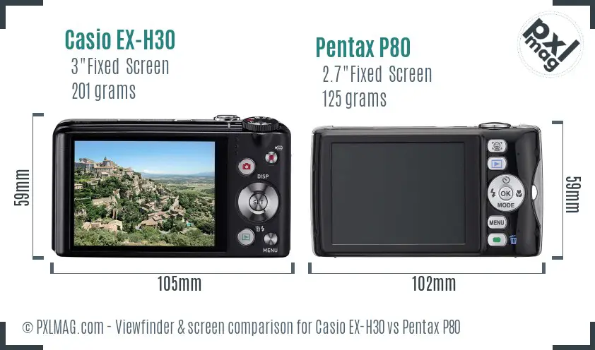 Casio EX-H30 vs Pentax P80 Screen and Viewfinder comparison Casio EX-H30 vs Pentax P80 Screen and Viewfinder comparison