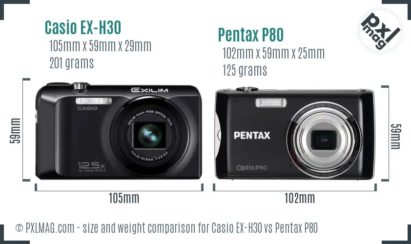Casio EX-H30 vs Pentax P80 size comparison Casio EX-H30 vs Pentax P80 size comparison