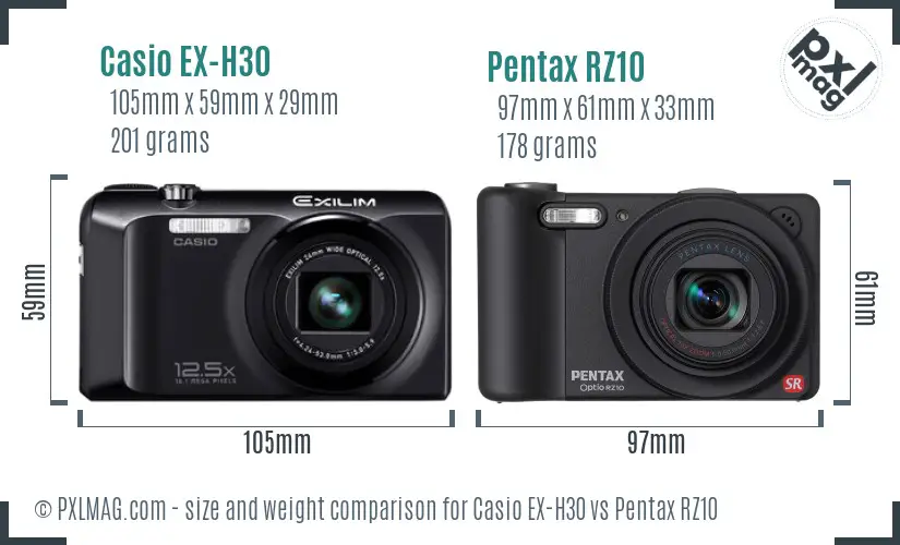 Casio EX-H30 vs Pentax RZ10 size comparison