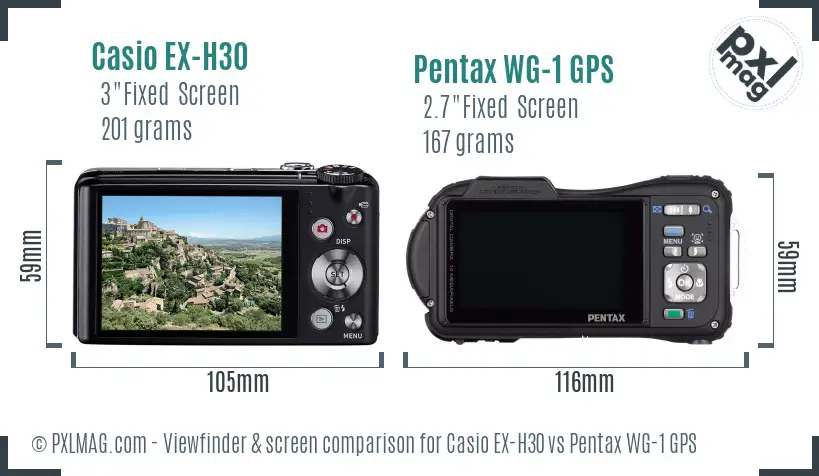 Casio EX-H30 vs Pentax WG-1 GPS Screen and Viewfinder comparison