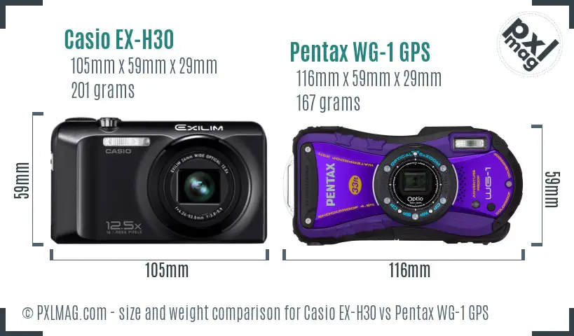 Casio EX-H30 vs Pentax WG-1 GPS size comparison