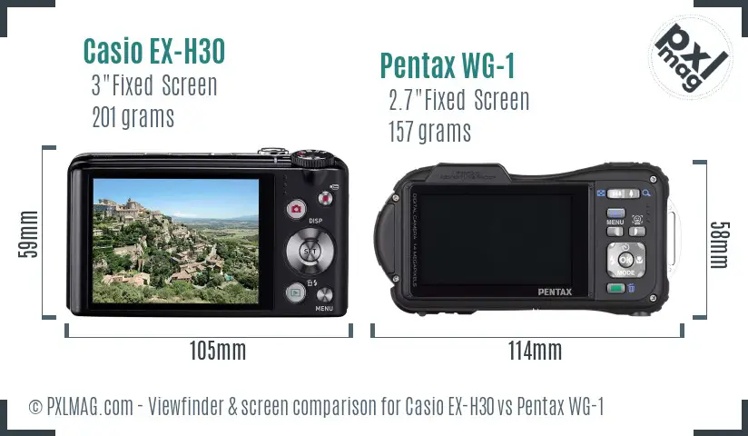 Casio EX-H30 vs Pentax WG-1 Screen and Viewfinder comparison