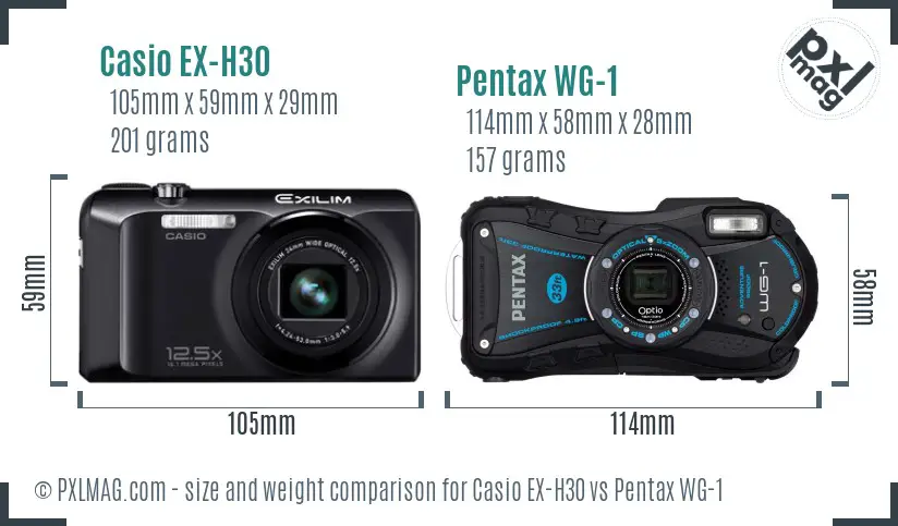 Casio EX-H30 vs Pentax WG-1 size comparison