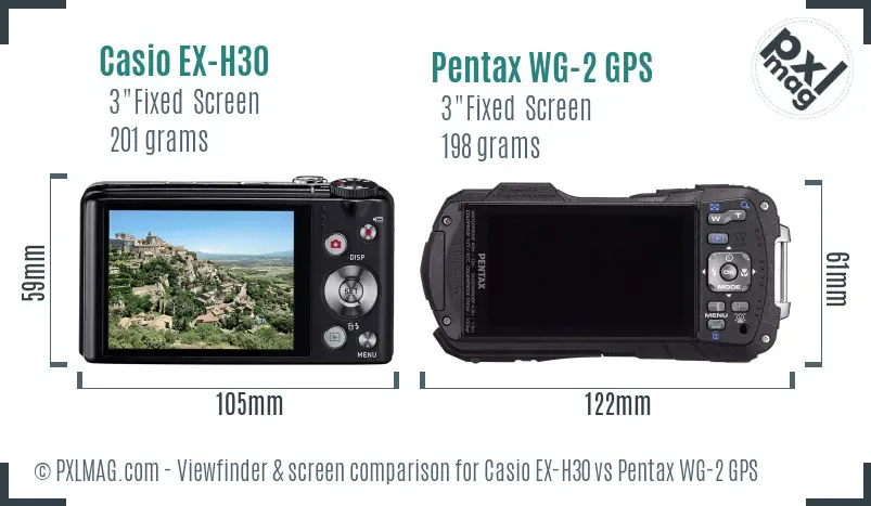Casio EX-H30 vs Pentax WG-2 GPS Screen and Viewfinder comparison