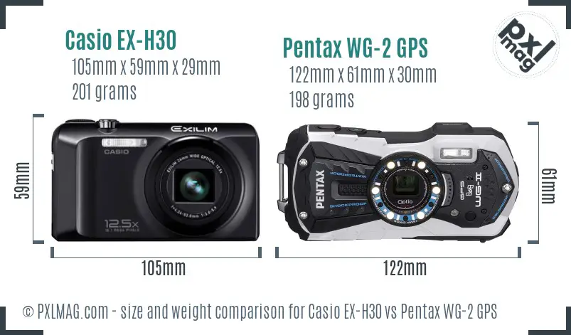 Casio EX-H30 vs Pentax WG-2 GPS size comparison