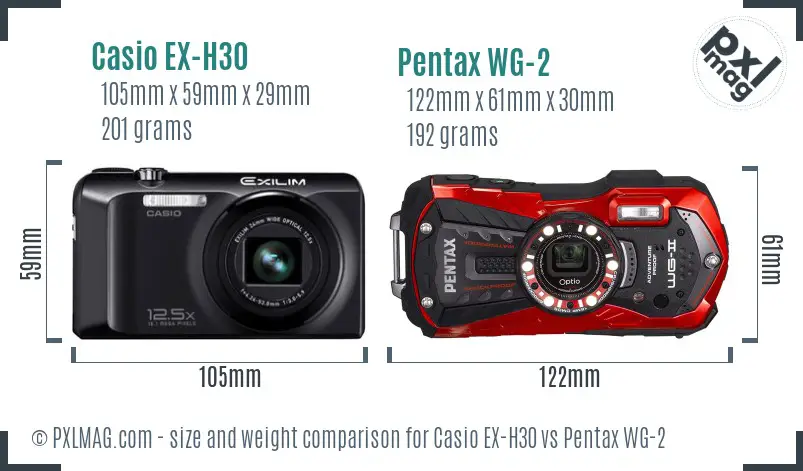 Casio EX-H30 vs Pentax WG-2 size comparison Casio EX-H30 vs Pentax WG-2 size comparison
