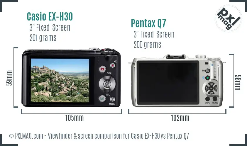 Casio EX-H30 vs Pentax Q7 Screen and Viewfinder comparison
