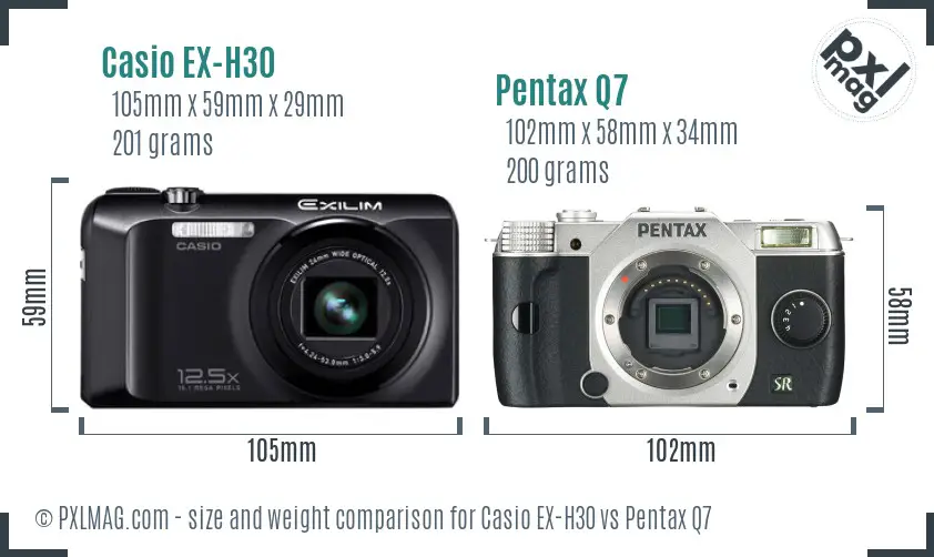 Casio EX-H30 vs Pentax Q7 size comparison