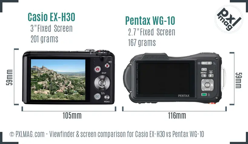 Casio EX-H30 vs Pentax WG-10 Screen and Viewfinder comparison