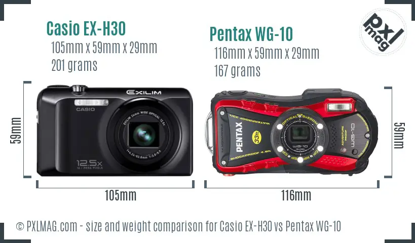 Casio EX-H30 vs Pentax WG-10 size comparison