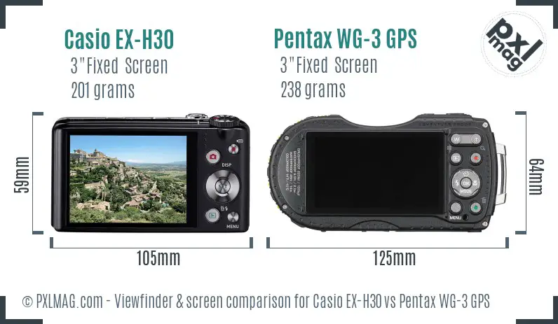 Casio EX-H30 vs Pentax WG-3 GPS Screen and Viewfinder comparison Casio EX-H30 vs Pentax WG-3 GPS Screen and Viewfinder comparison