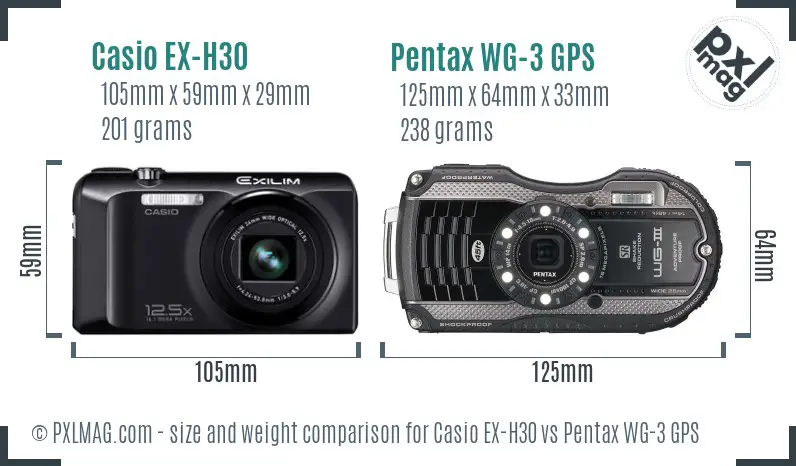 Casio EX-H30 vs Pentax WG-3 GPS size comparison Casio EX-H30 vs Pentax WG-3 GPS size comparison