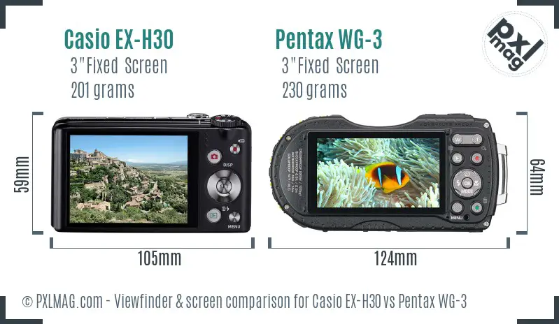 Casio EX-H30 vs Pentax WG-3 Screen and Viewfinder comparison