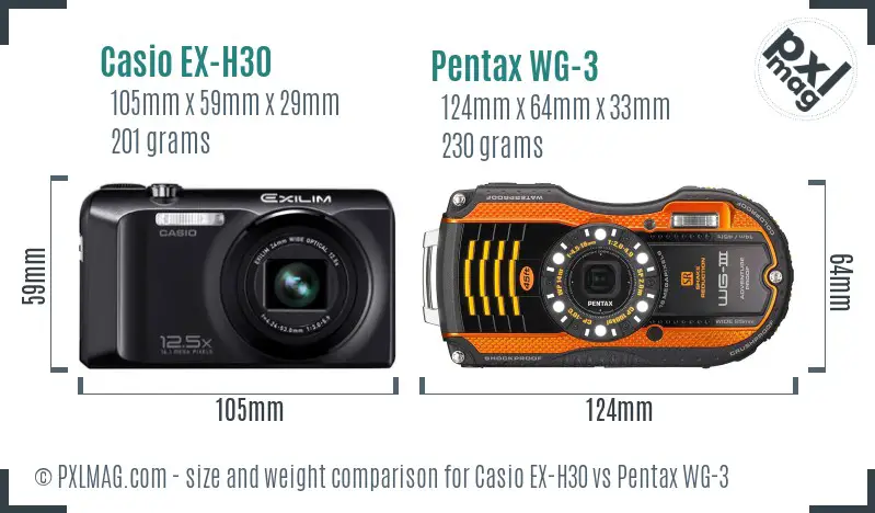 Casio EX-H30 vs Pentax WG-3 size comparison