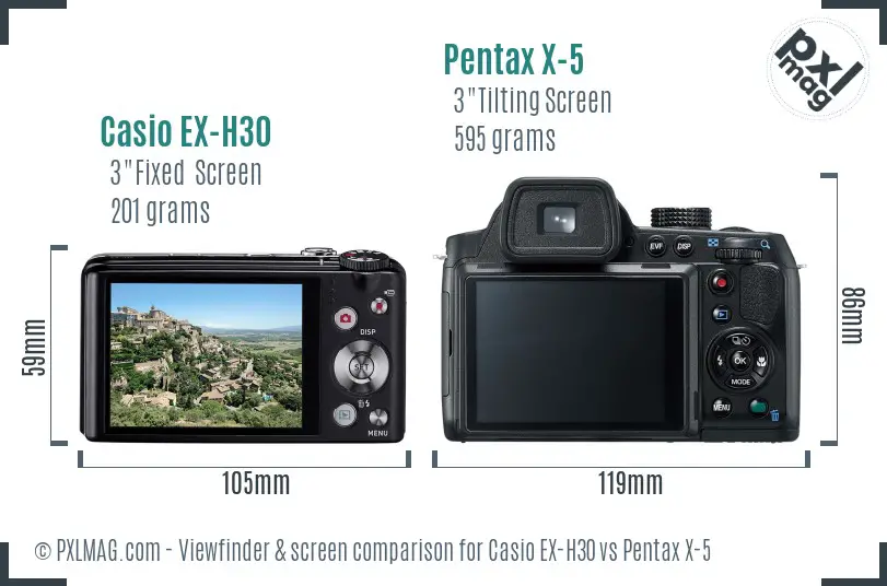 Casio EX-H30 vs Pentax X-5 Screen and Viewfinder comparison